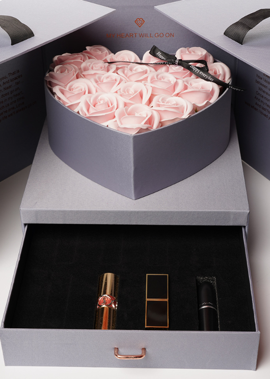 Soap Flower Gift Box with Artificial Roses and Preserved Flowers