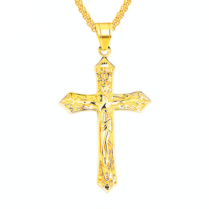 Titanium Steel Jesus Cross Pendant Necklace for Men