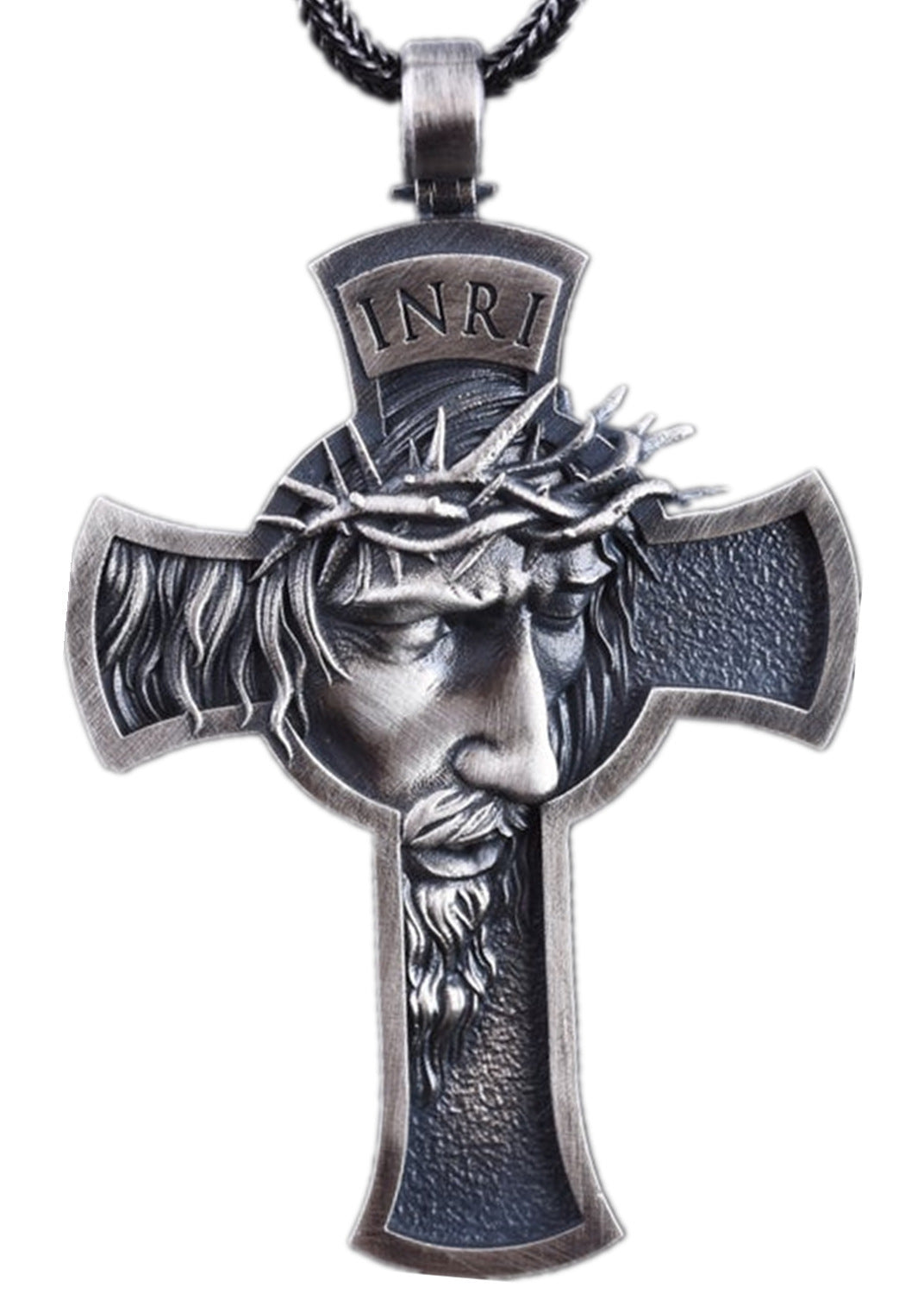 Vintage Jesus Cross Necklace with Leather Cord