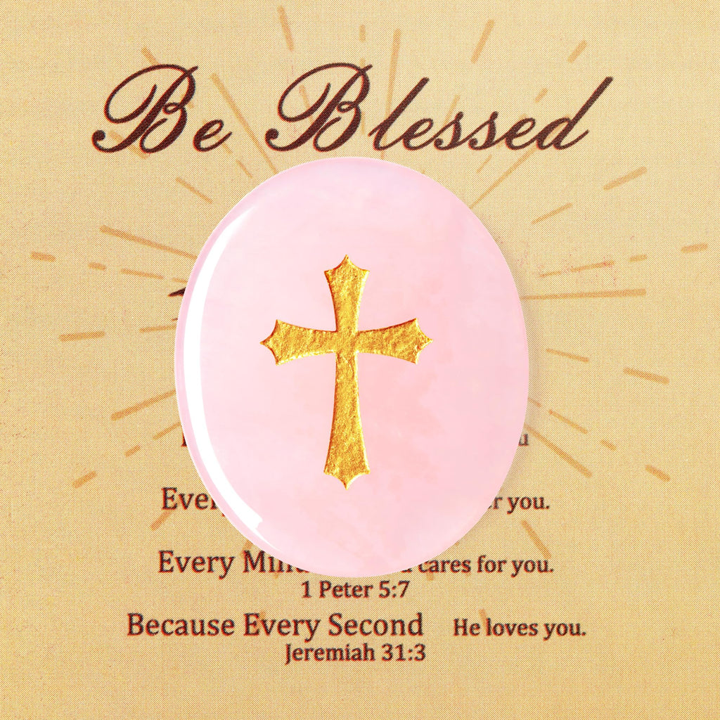 YATOJUZI Rose Quartz Natural Healing Crystals Stones Worry Stone for Anxiety Pink Christian Gifts for Women Crucifix Cross Gemstones 1PCS