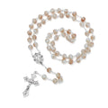 KOMI Glass Rosary Beads Necklace wtih Mary Medal and Crucifix 8MM Catholic Rosary for Women with Rosary Pouch