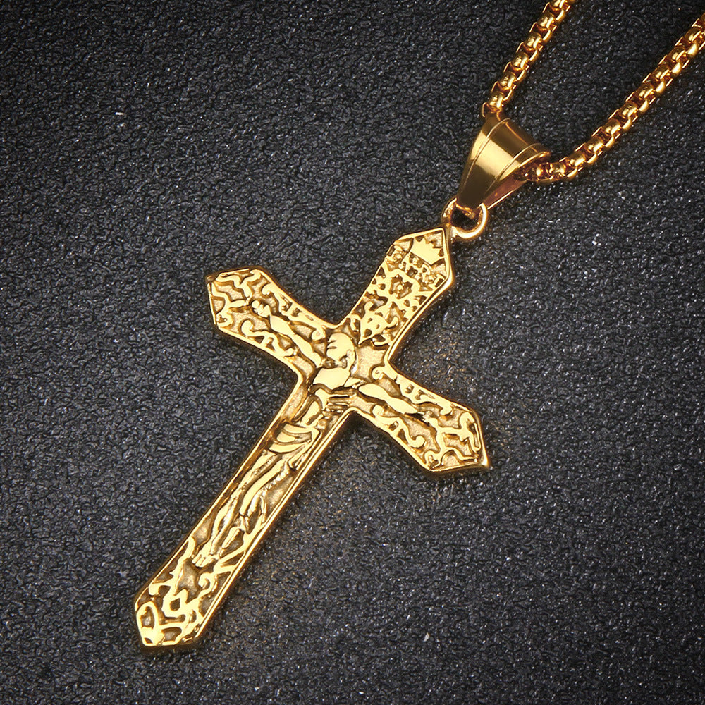 Titanium Steel Jesus Cross Pendant Necklace for Men