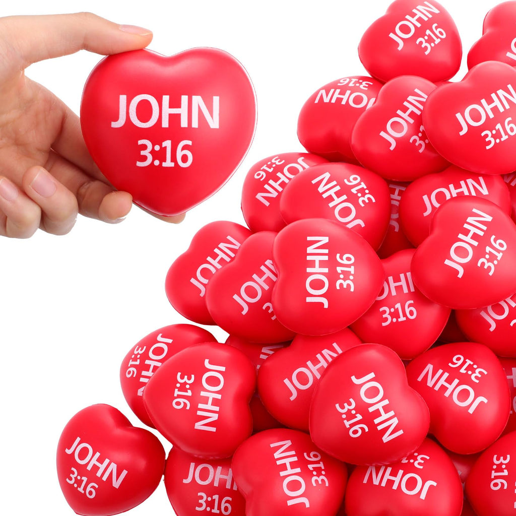 Zubebe 36 Pcs Valentine Christian Heart Stress Balls Bulk 2.76 John 3: 16 Valentines Day Heart Stress Balls Christian Bible Quotes Christian Toy Gifts for School Reward Valentine Party