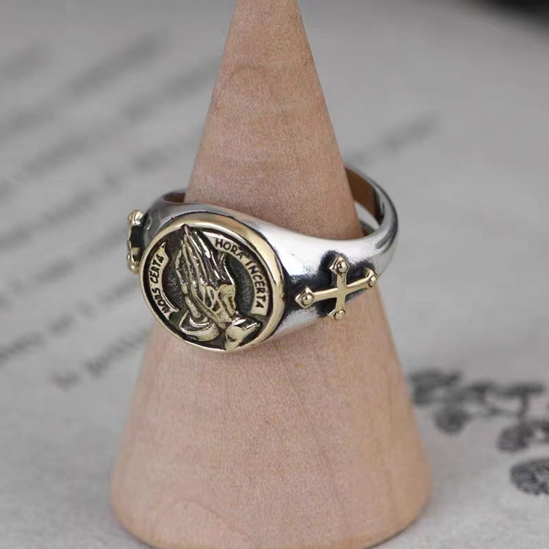 S925 Silver Men's Ring - Vintage Prayer Hand Design