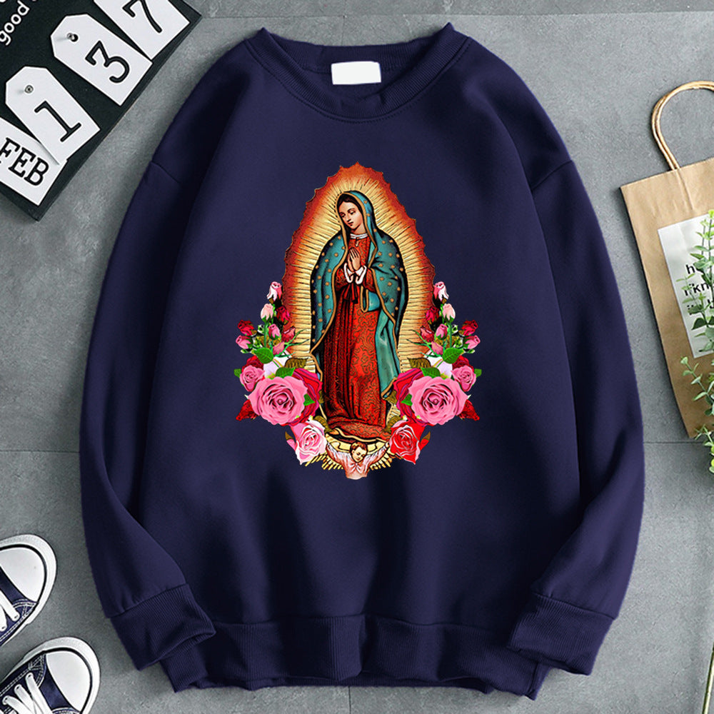 Virgin Mary of Guadalupe Printed Women's Fleece Sweatshirt