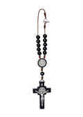 Car Rearview Mirror Rosary Decade Crucifix Ornament - Made in Brazil (St Benedict - Black)
