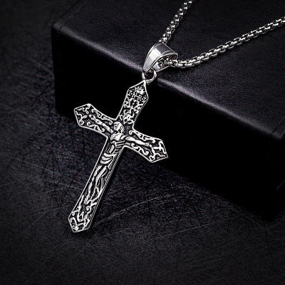 Titanium Steel Jesus Cross Pendant Necklace for Men