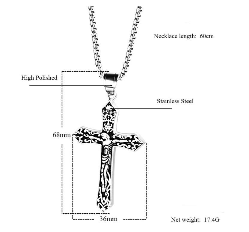 Titanium Steel Jesus Cross Pendant Necklace for Men
