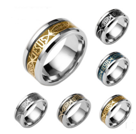 Stainless Steel Jesus Letter Inlay Ring for Christmas