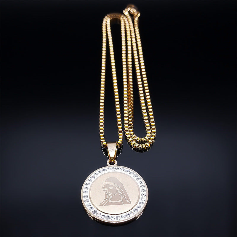 Vintage Stainless Steel Mary Pendant Necklace for Women
