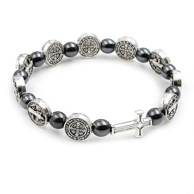Hematite Rosary Bracelet with Religious Character Design