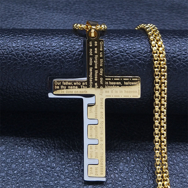 Men's Stainless Steel Cross Necklace with Prayer Box
