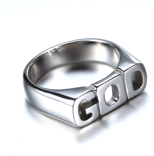 Simple Stainless Steel Titanium Ring with GOD Letter