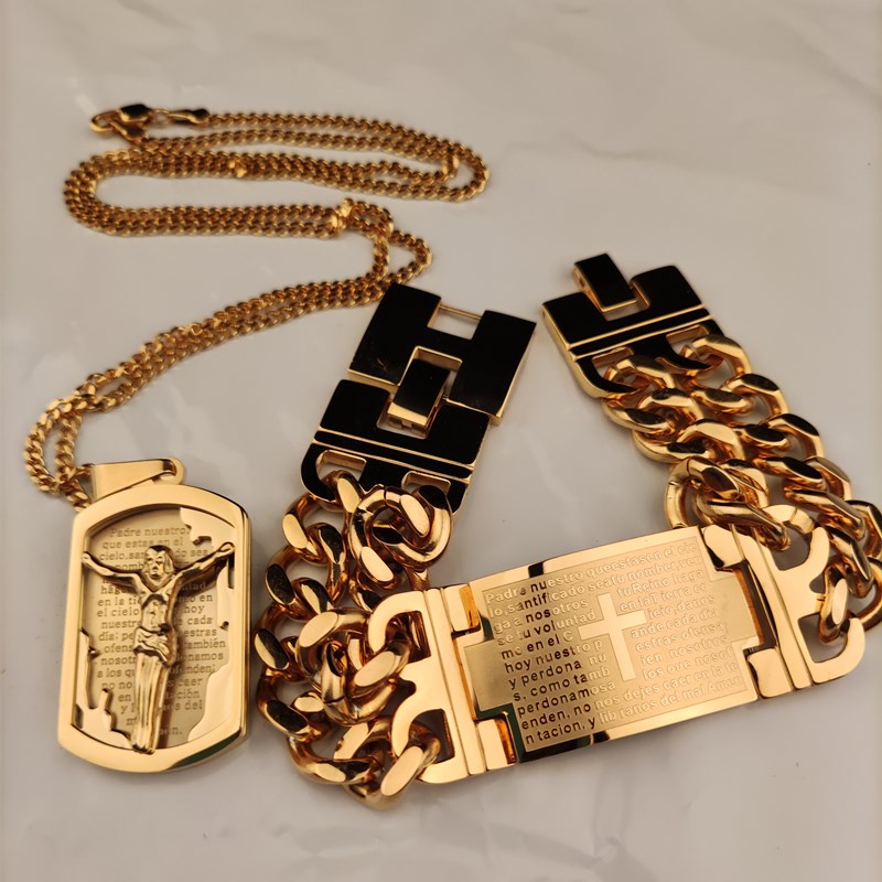 Stainless Steel Jesus Cross Pendant with Prayer Necklace