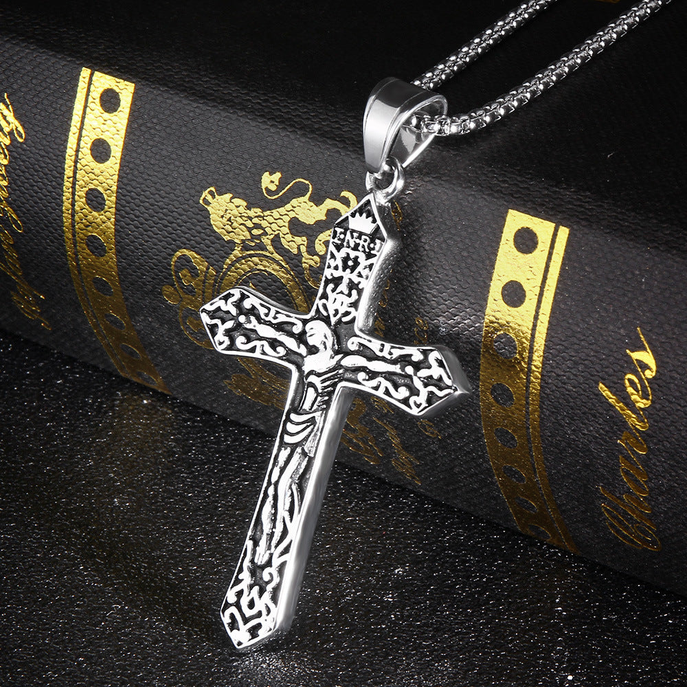 Titanium Steel Jesus Cross Pendant Necklace for Men