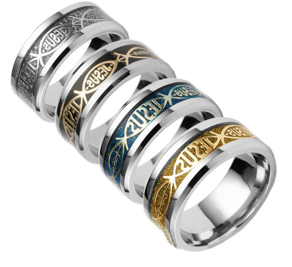Stainless Steel Jesus Letter Inlay Ring for Christmas