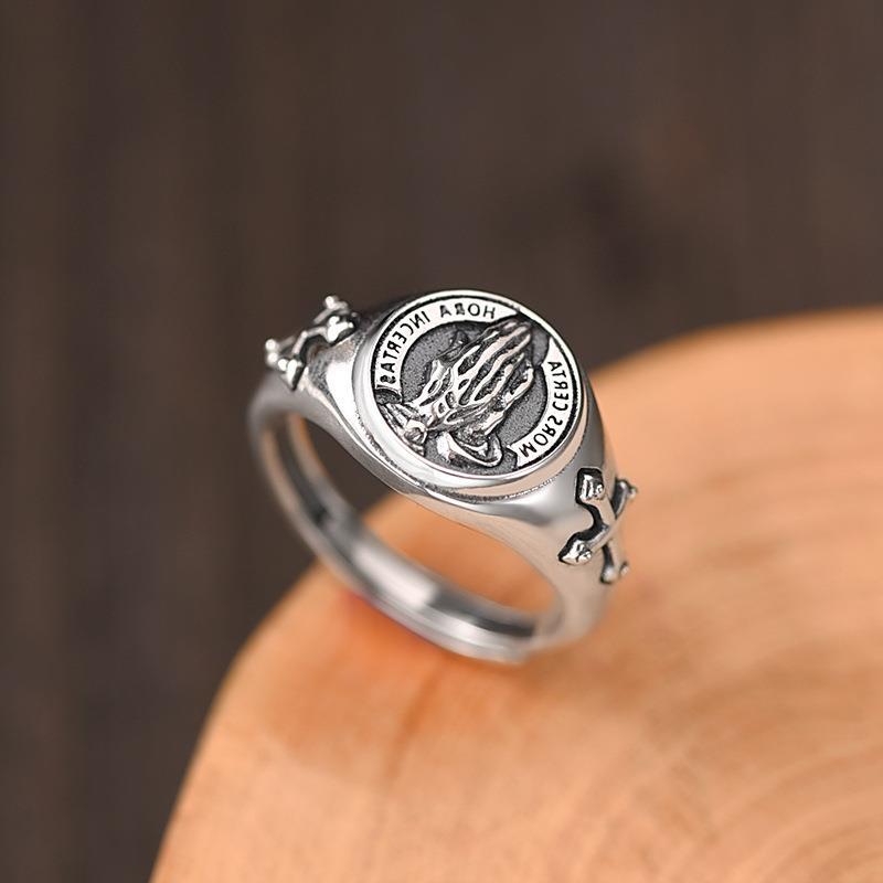 S925 Silver Men's Ring - Vintage Prayer Hand Design