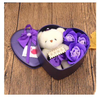 Soap Flower Gift Box with Bear and Heart-shaped Tin