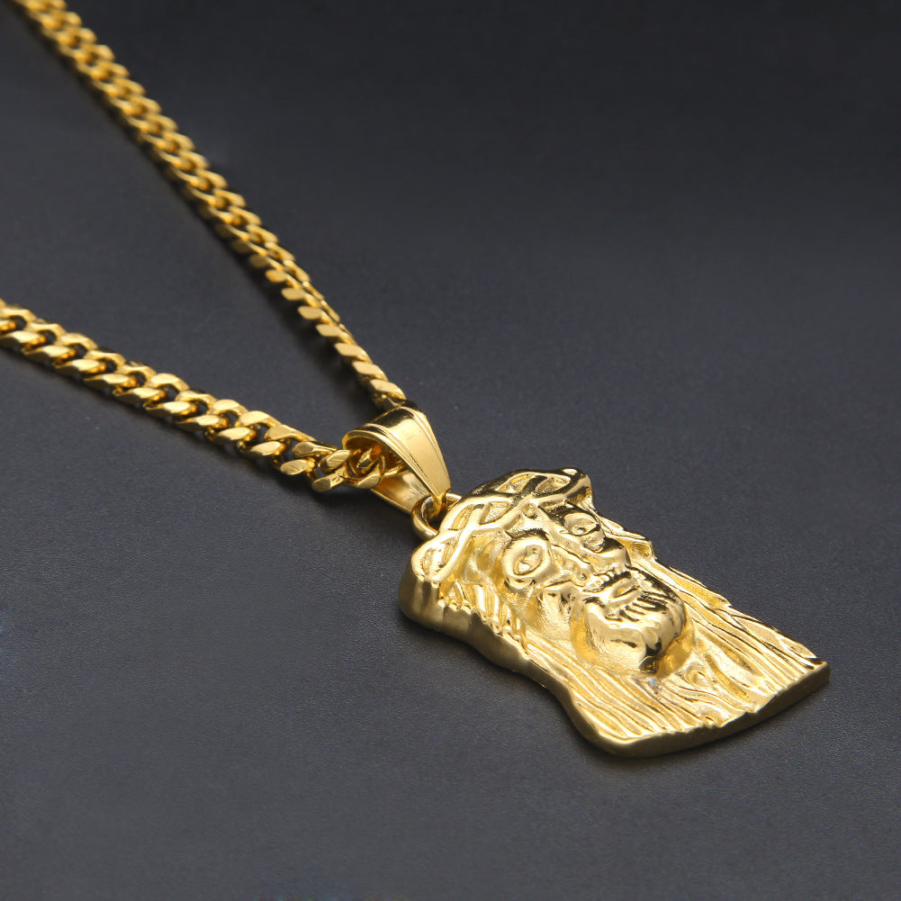 Abstract Jesus Necklace with Glossy Mustache Design