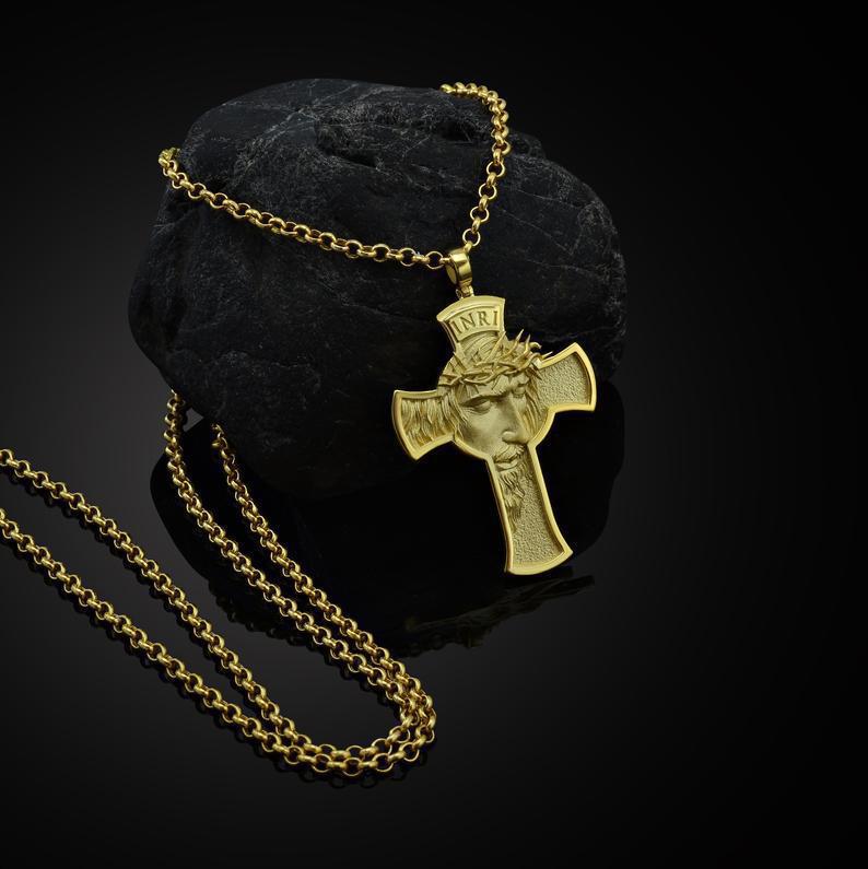 Vintage Jesus Cross Necklace with Leather Cord