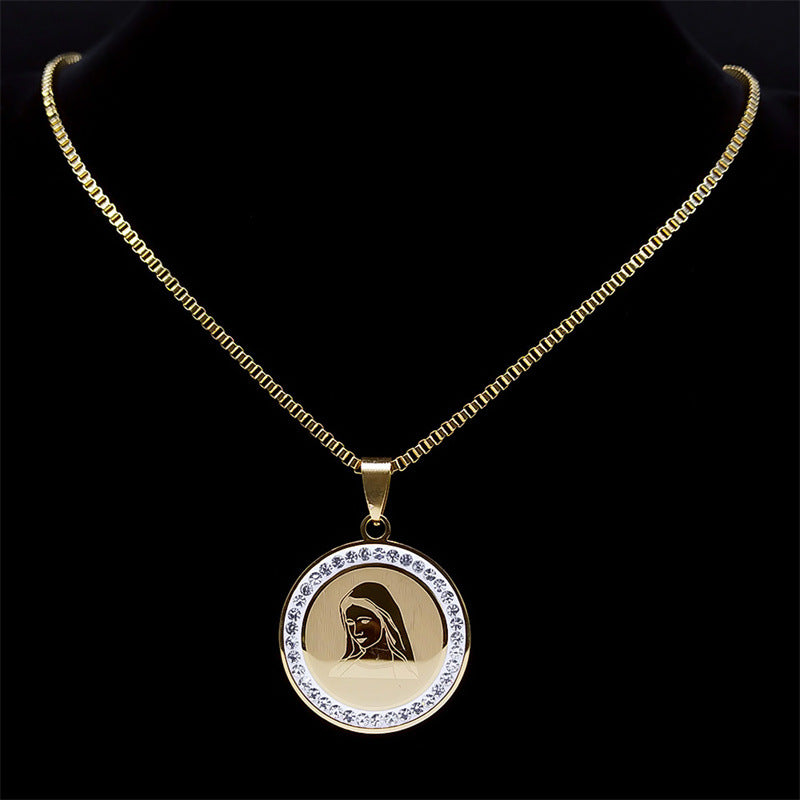 Vintage Stainless Steel Mary Pendant Necklace for Women