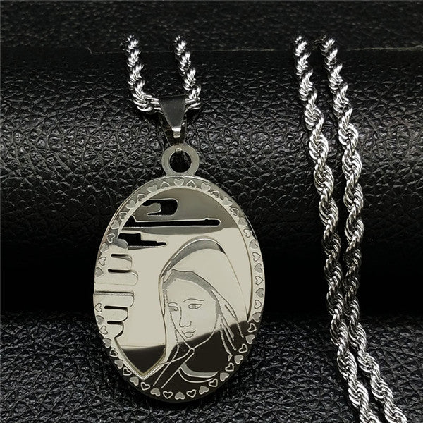 Mary Mother of God Pendant Necklace in Stainless Steel