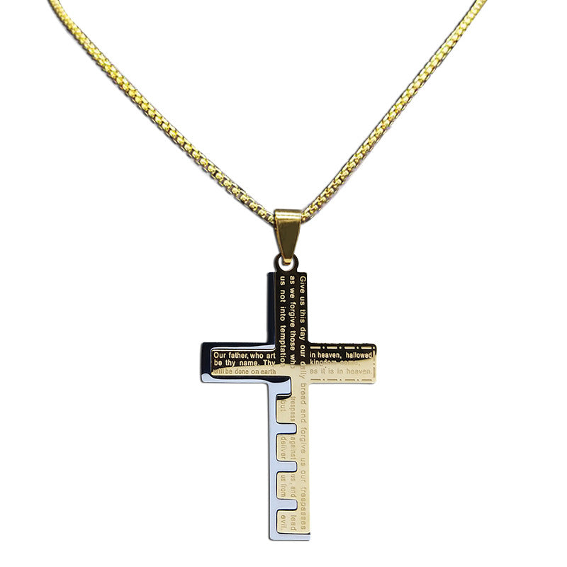 Men's Stainless Steel Cross Necklace with Prayer Box