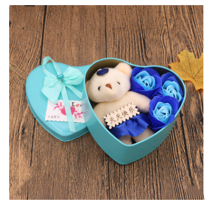Soap Flower Gift Box with Bear and Heart-shaped Tin