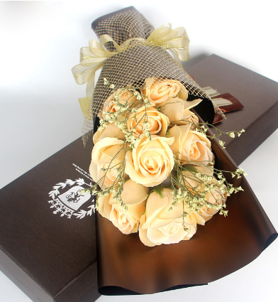 11 Preserved Soap Rose Flowers Gift Box in Blue Purple