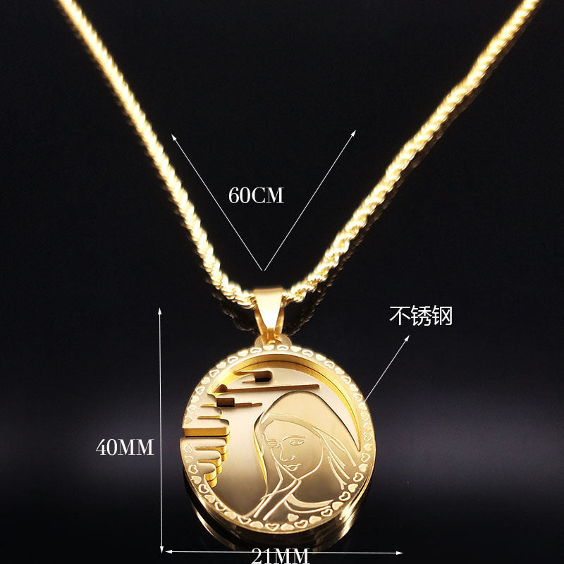 Mary Mother of God Pendant Necklace in Stainless Steel