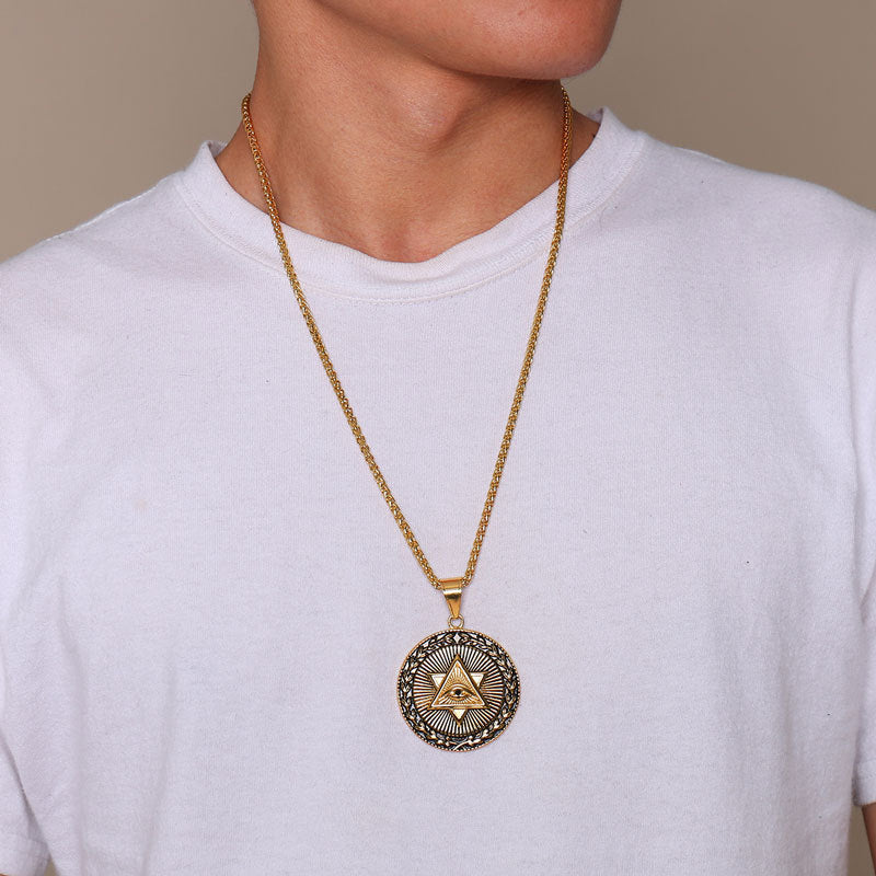 Titanium Steel God Eye Pendant Necklace for Men