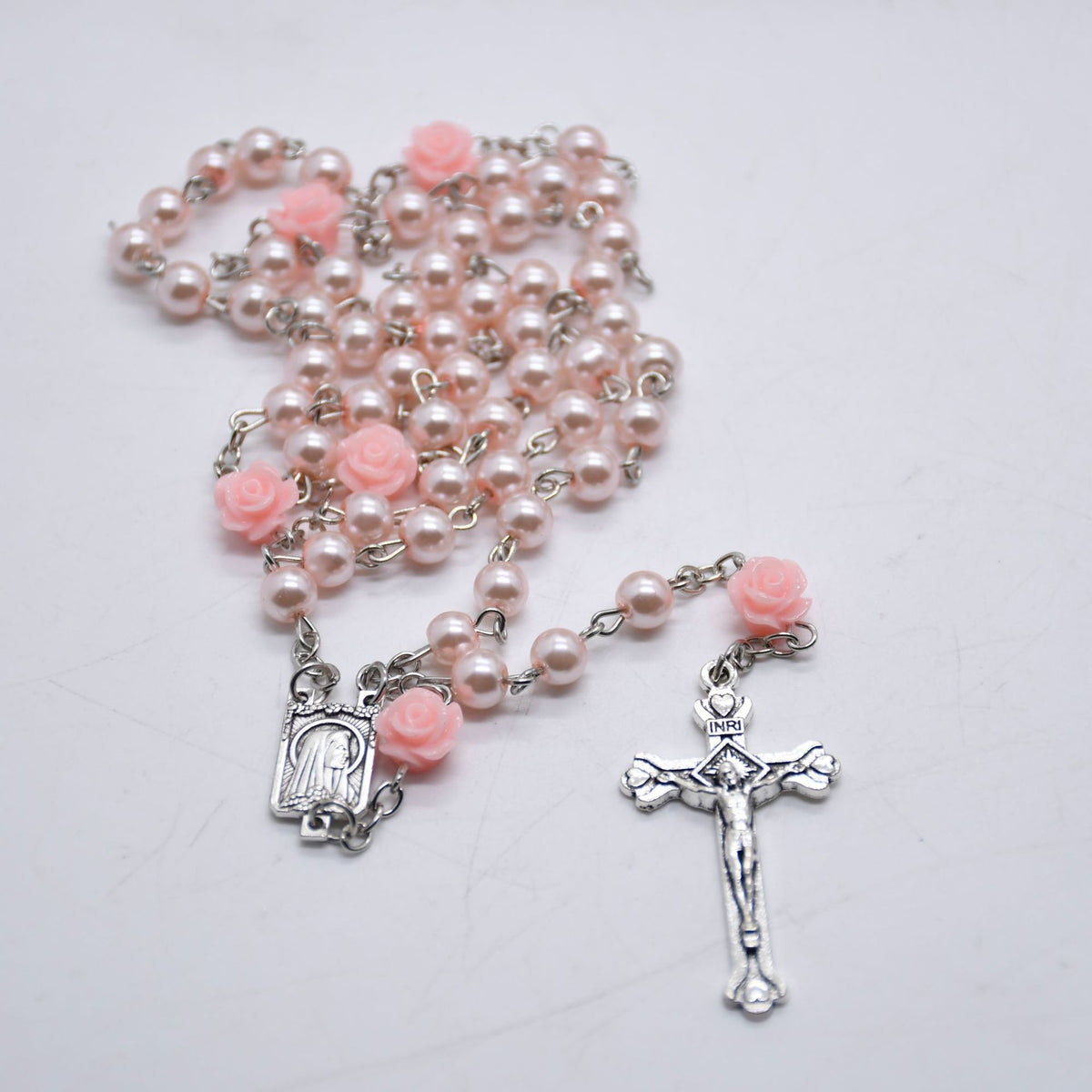 Cross-Border Pearl Rose Bead Necklace with Cross