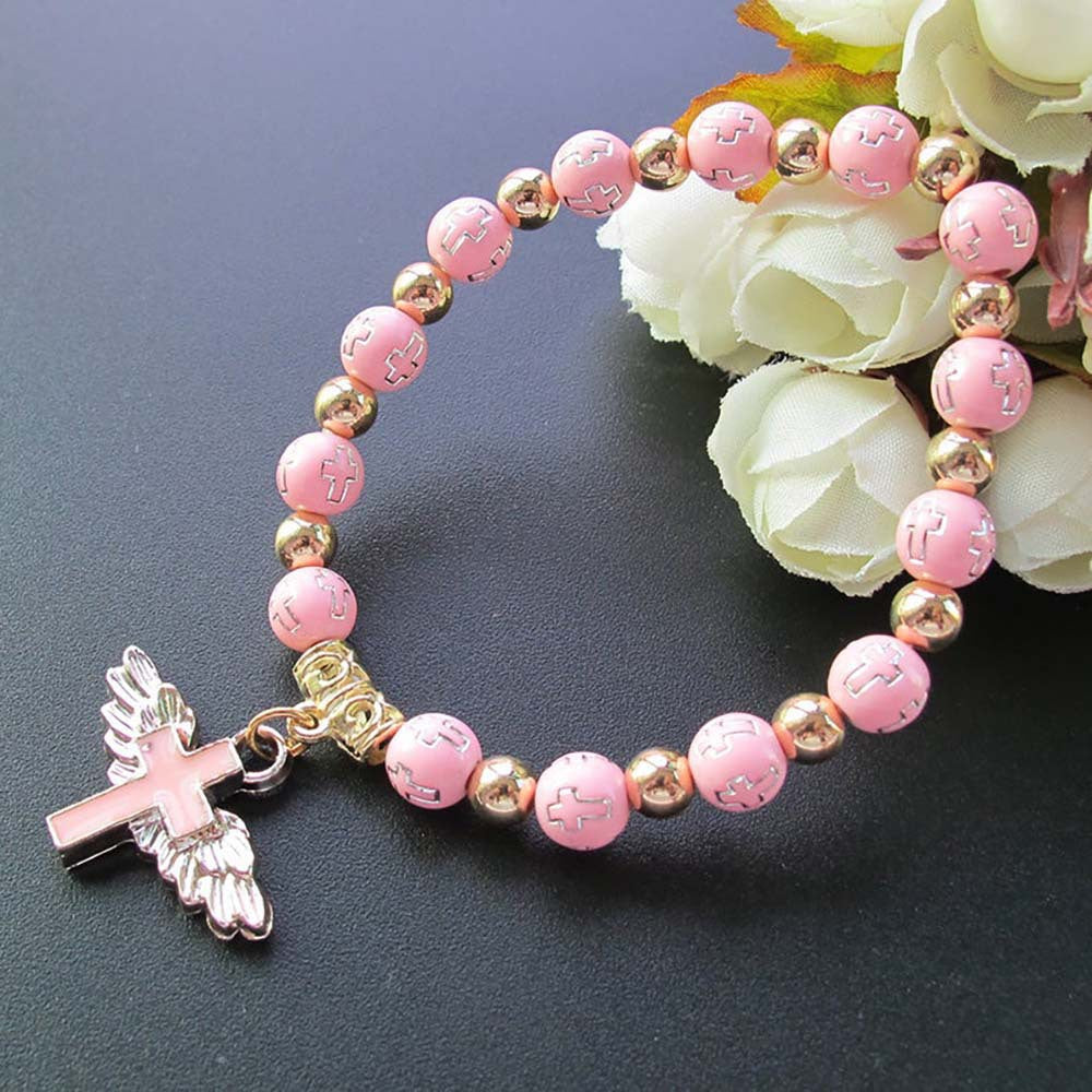 Oil Dripping Angel Cross Rosary Bracelet