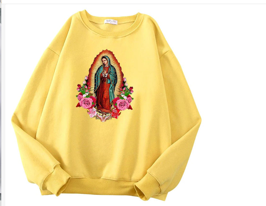 Virgin Mary of Guadalupe Printed Women's Fleece Sweatshirt