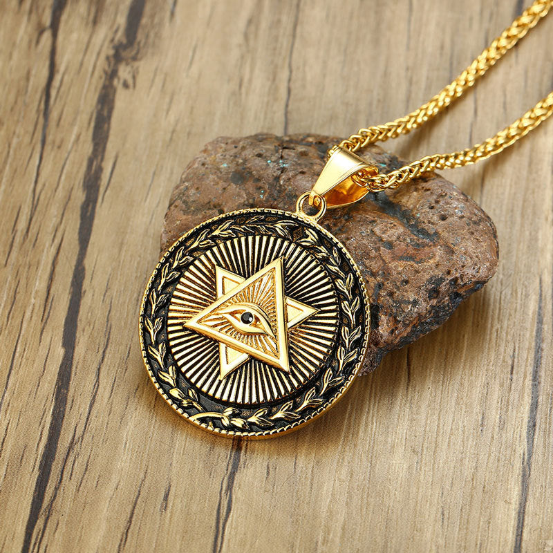 Titanium Steel God Eye Pendant Necklace for Men