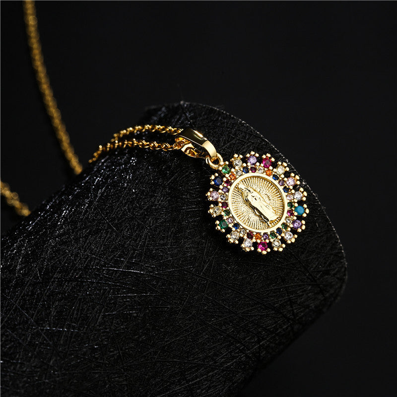Trendy Religious Pendant Necklace with Mary Charm