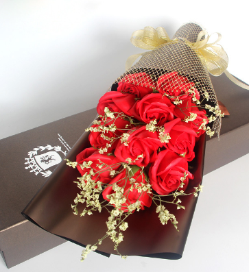 11 Preserved Soap Rose Flowers Gift Box in Blue Purple