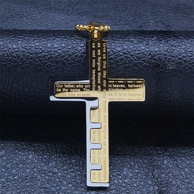 Men's Stainless Steel Cross Necklace with Prayer Box
