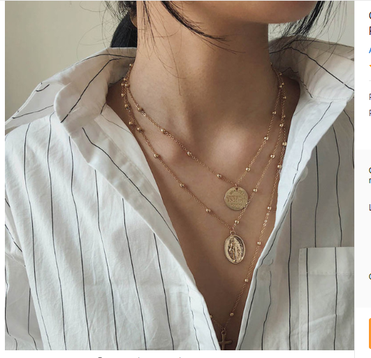 Virgin Mary Cross Necklace - Vintage Layered Coin Chain