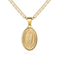 DouuYuhet 18K Gold Plated Flat 3MM Virgin Mary Guadalupe Charm Chain Pendant Necklace Christian Jewelry (A)