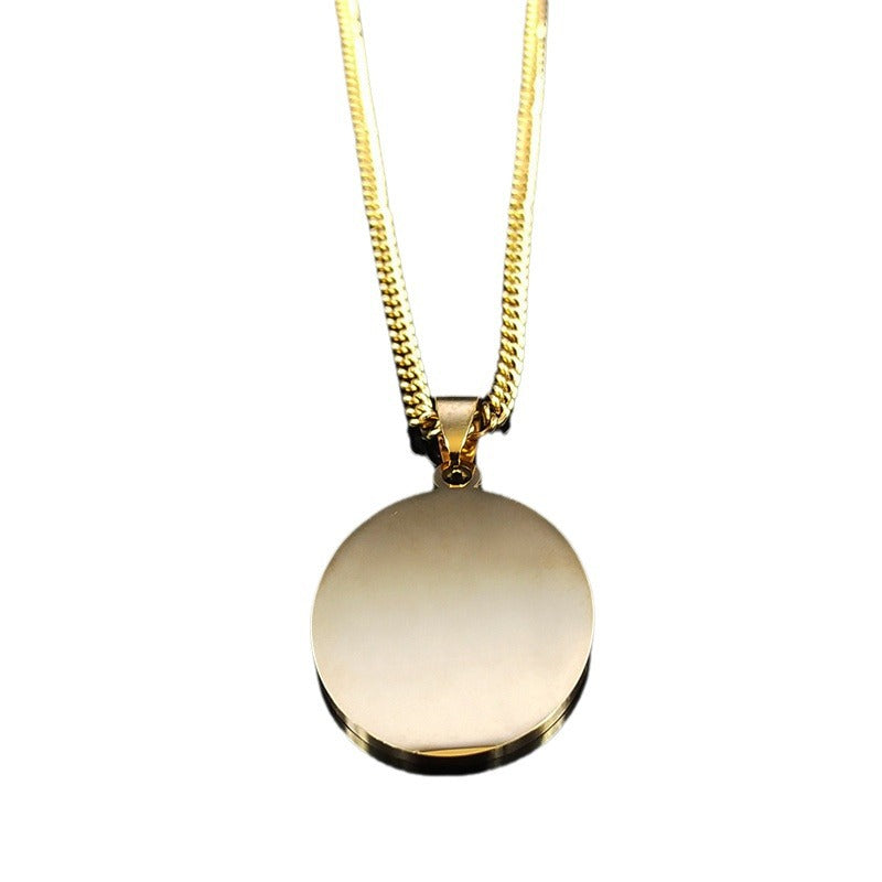 Oval Medal Necklace with Virgin Mary Prayer in Gold