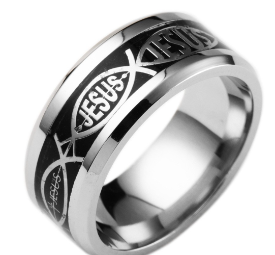 Stainless Steel Jesus Letter Inlay Ring for Christmas