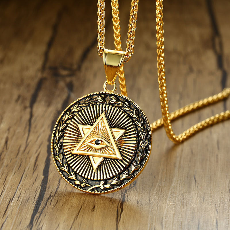 Titanium Steel God Eye Pendant Necklace for Men
