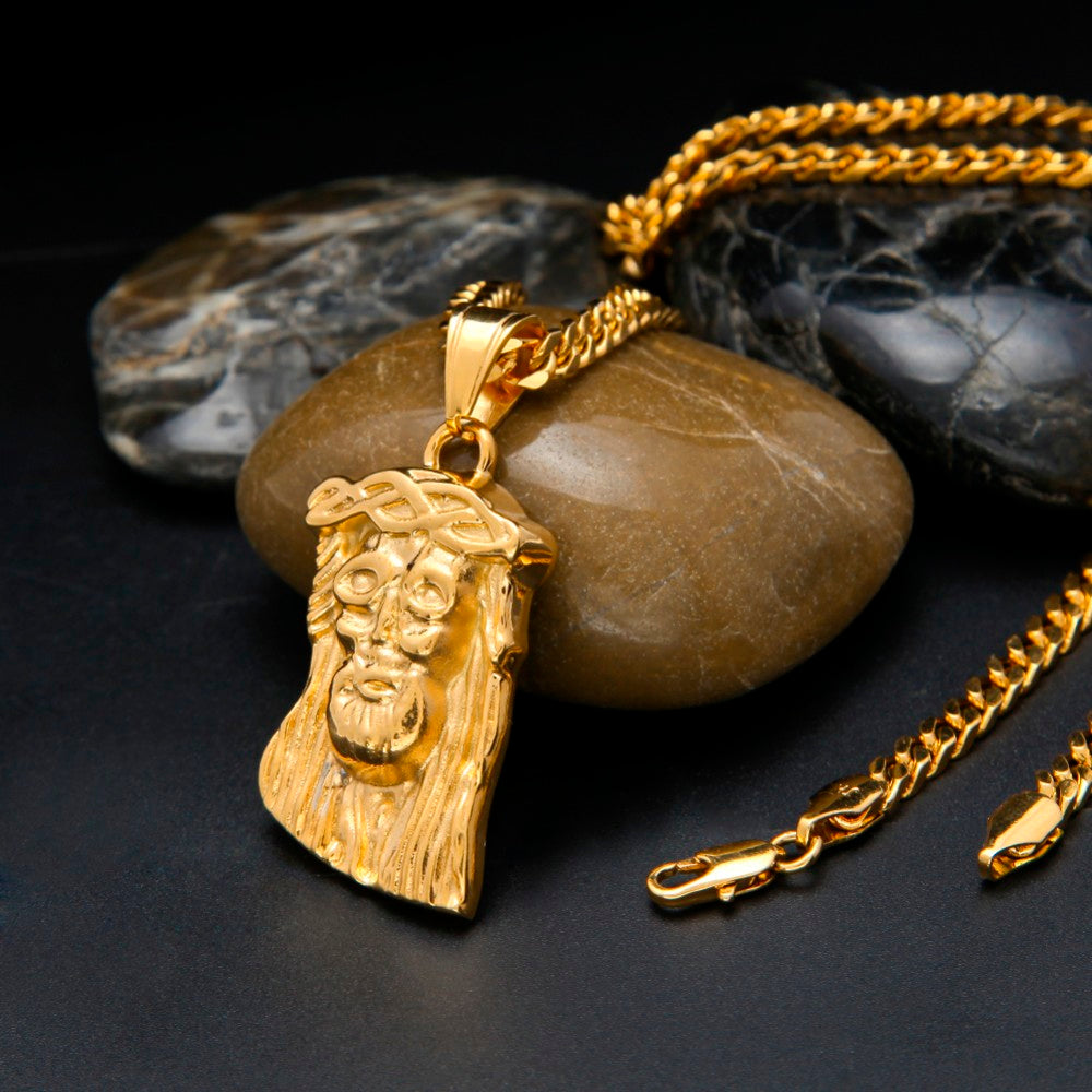 Abstract Jesus Necklace with Glossy Mustache Design