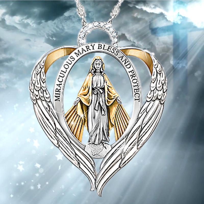 Heart Engraved Pendant Necklace, Virgin Mary Design