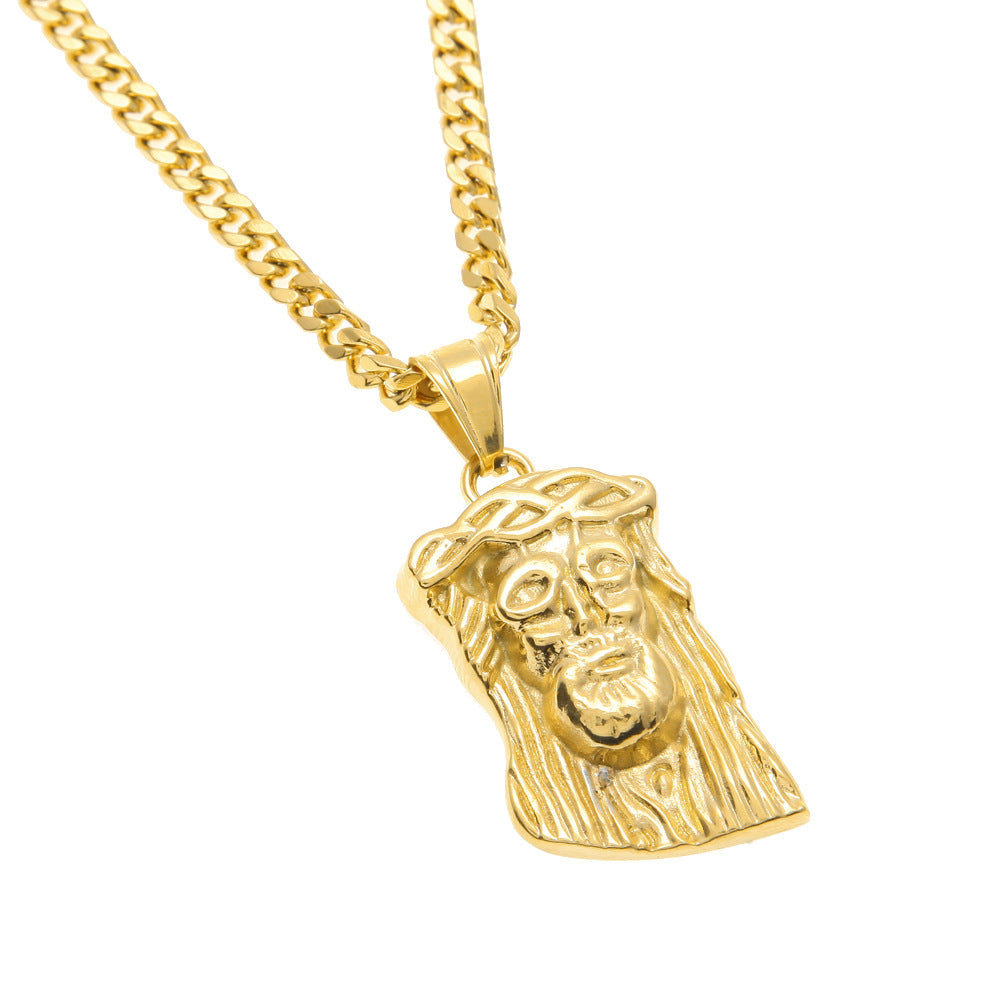 Abstract Jesus Necklace with Glossy Mustache Design