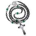 KOMI 6mm Hematite Rosary Beads Necklace for Women Men Black Stone Beads Prayer Rosary Saint Benedict Medal & Crucifix Rosary Catholic Gifts