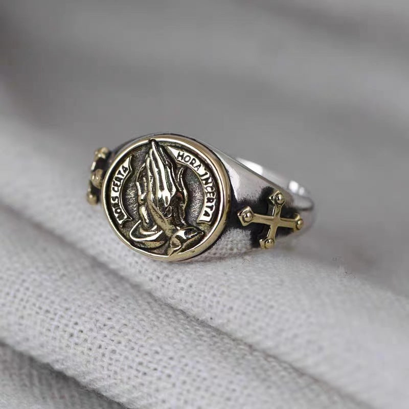 S925 Silver Men's Ring - Vintage Prayer Hand Design