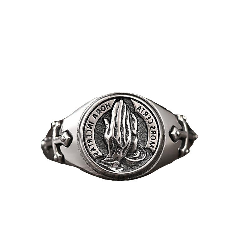 S925 Silver Men's Ring - Vintage Prayer Hand Design