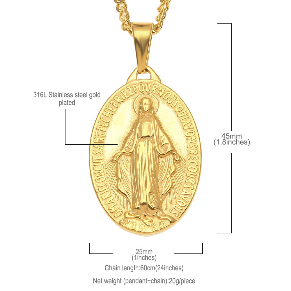 Gold-Plated Cross and Virgin Mary Pendant